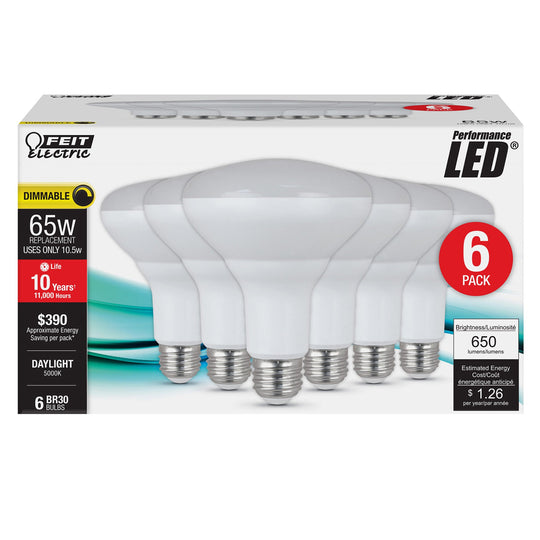BR30 LED Light Bulb, 10.5 watts, E26, Dimmable, 650 Lumens, 5000K