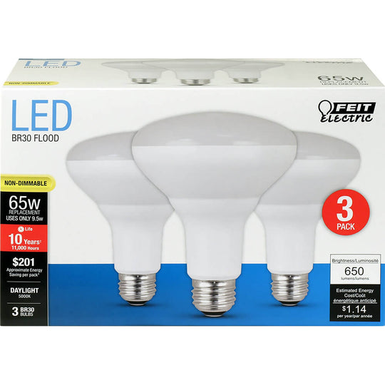 BR30 LED Light Bulb, 9.5 Watts, E26, Non-Dimmable, Frosted, 650 Lumens, 5000K