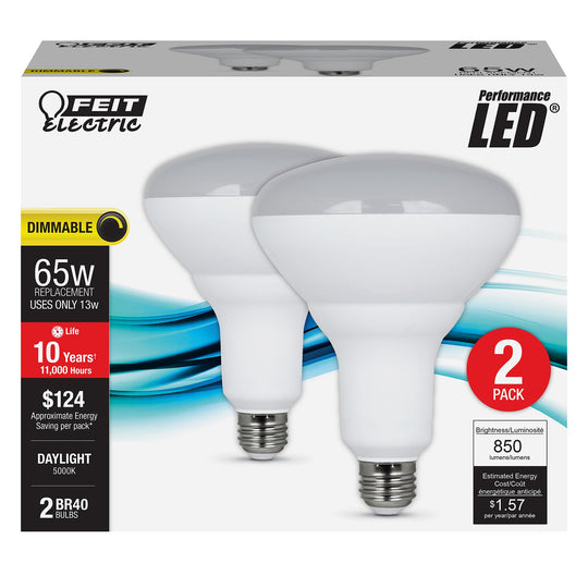 BR40 LED Light Bulbs, 13 Watts, E26, Frosted, 850 Lumen, Dimmable 2 Pack