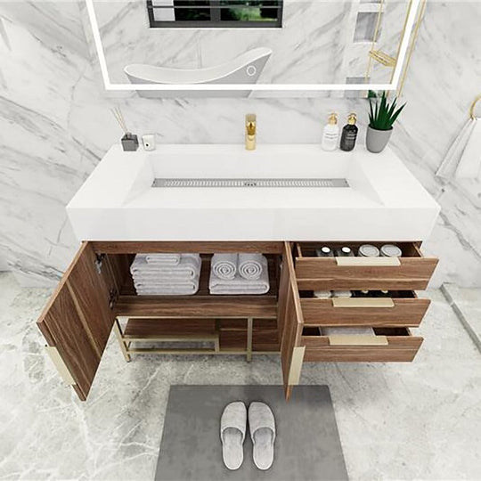 Blossom Freestanding Bathroom Vanity With Acrylic Sink, Drawers, Open Shelf Storage & Gold Hardware & Frame