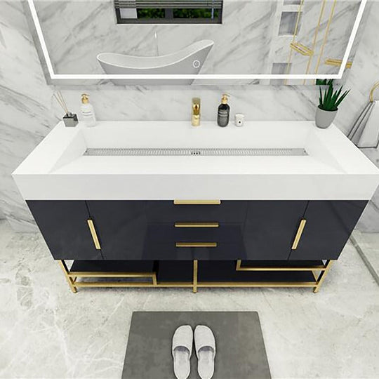 Blossom Freestanding Bathroom Vanity With Acrylic Sink, Drawers, Open Shelf Storage & Gold Hardware & Frame