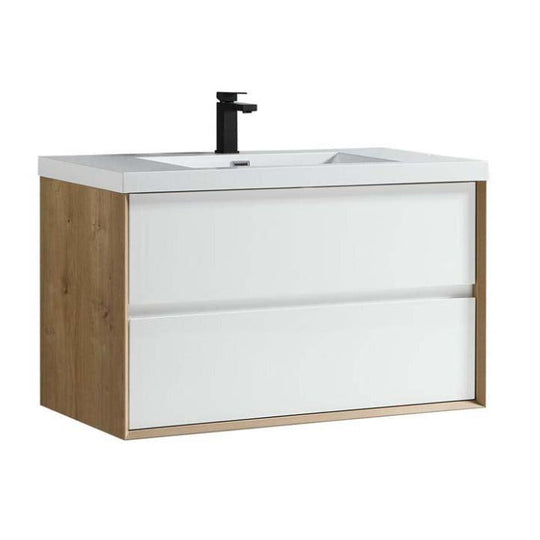 Luxury Kingdom Floating / Wall Mounted Bathroom Vanity With Acrylic Sink, Farmhouse Bath Vanity W/ Storage Cabinet