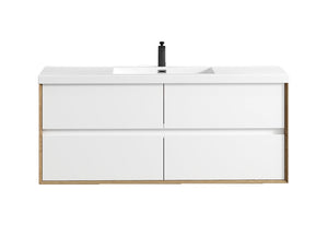 Luxury Kingdom Floating / Wall Mounted Bathroom Vanity With Acrylic Sink, Farmhouse Bath Vanity W/ Storage Cabinet