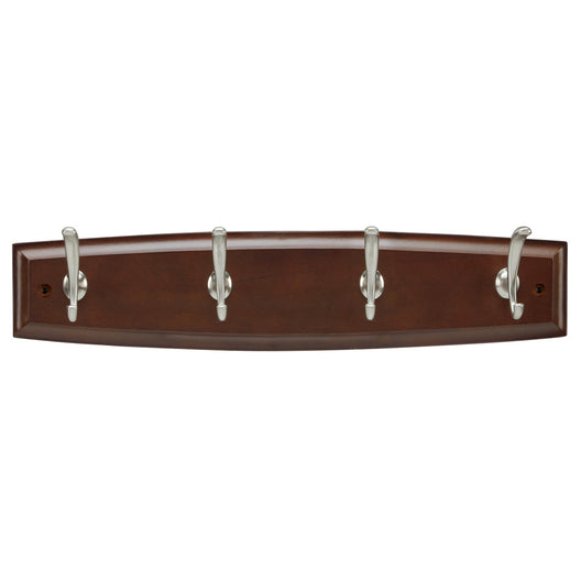 Hook Rail 18 Inch Long In Cherry Stained with Satin Nickel - Hickory Hardware