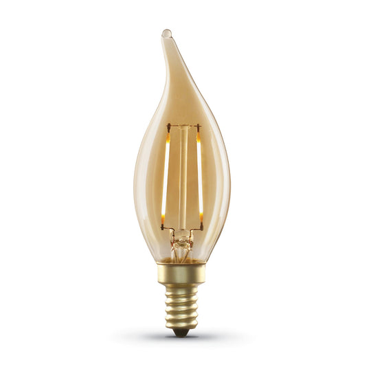 Vintage LED Light Bulb, 3.5 Watts, Candelabra E12, Flame Tip, Amber glass, 200 Lumens, 2100K, Decorative Bulb