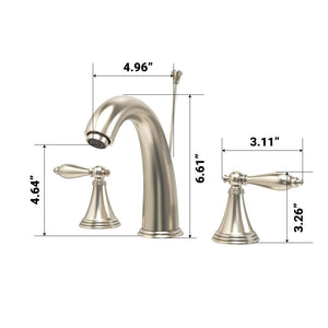 Double Handle Brushed Nickel Mid-arc Bathroom Basin Faucet With Lift