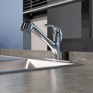 Single Handle Pull-Out Kitchen Faucet with SS deckplate in Polished Chrome