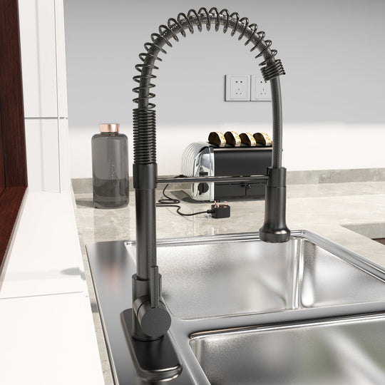 Single Handle Pull-down Sprayer Kitchen Faucet With Dual Mode Switch in Stainless Steel