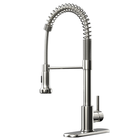 Single Handle Pull-down Sprayer Kitchen Faucet With Dual Mode Switch in Stainless Steel