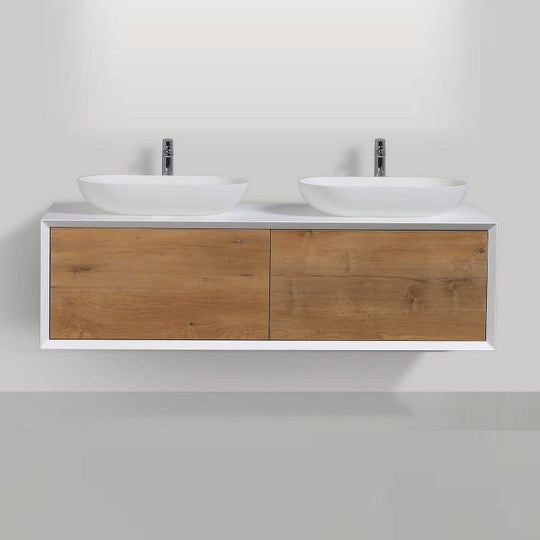 Fiona Wood Floating / Wall Mounted Bathroom Vanity With Acrylic Vessel Sink
