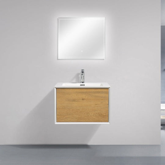 Frescia White Oak Floating / Wall Mounted Bathroom Vanity With Acrylic Sink