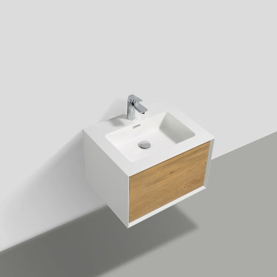 Frescia White Oak Floating / Wall Mounted Bathroom Vanity With Acrylic Sink