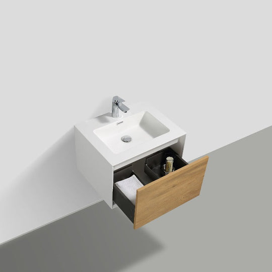 Frescia White Oak Floating / Wall Mounted Bathroom Vanity With Acrylic Sink