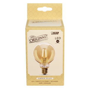 G25 Globe LED Original Vintage Light Bulb, 5 watts, Amber glass, Dimmable, 350 Lumen, 2100K, Decorative Bulb