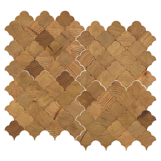 13" x 11" x 0.39 mm Geometrical Scallop Wood Mosaic Tile (10.1 sq.ft/ctn)