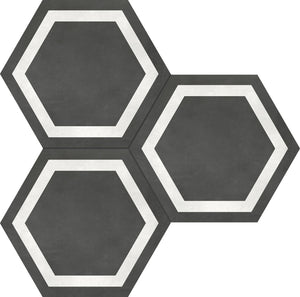 7 In Hexagon Frame Form Graphite Matte Pressed Glazed Porcelain