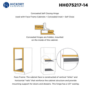 Hidden Door Hinge Concealed 1/2 Inch Overlay Face Frame Self-Close (2 Hinges/Per Pack) in Polished Nickel - Hickory Hardware