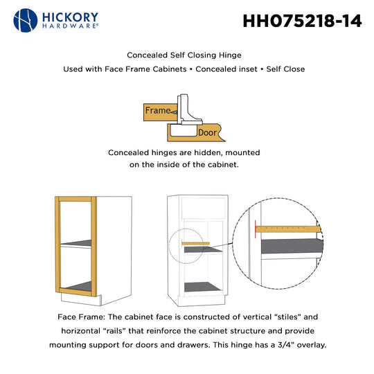 Hidden Hinge Concealed 3/4 Inch Overlay Face Frame Self-Close (2 Hinges/Per Pack) in Polished Nickel - Hickory Hardware