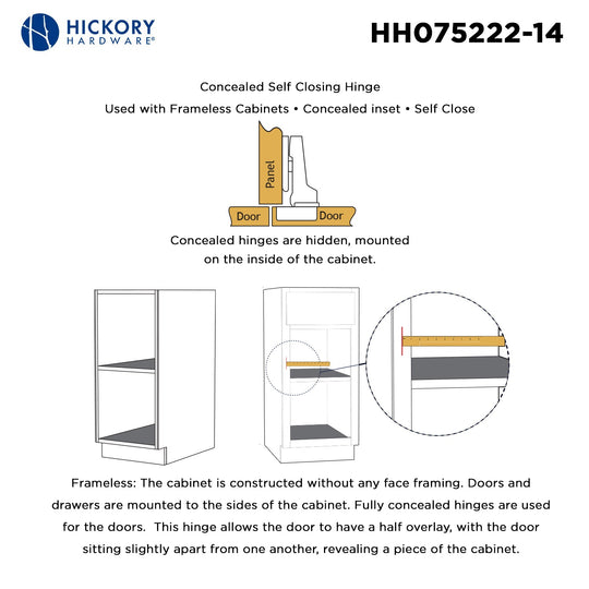 Hidden Hinges for Cabinet Doors Half Overlay Frameless Self-Close (2 Hinges/Per Pack) in Polished Nickel - Hickory Hardware