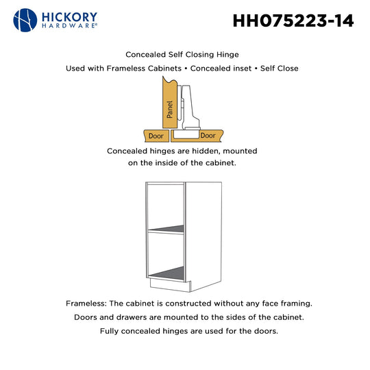 Hidden Hinges Full Inset Frameless Self-Close (2 Hinges/Per Pack) in Polished Nickel - Hickory Hardware