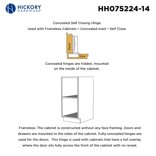 Hinge Concealed Full Overlay Frameless Self-Close 165 Degree (2 Hinges/Per Pack) in Polished Nickel- Hickory Hardware