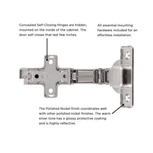 Load image into Gallery viewer, Hinge Concealed Frameless Corner Door Self-Close (2 Hinges/Per Pack) in Polished Nickel - Hickory Hardware
