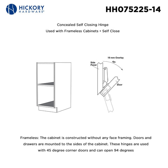 Hinge Concealed Frameless Corner Door Self-Close (2 Hinges/Per Pack) in Polished Nickel - Hickory Hardware