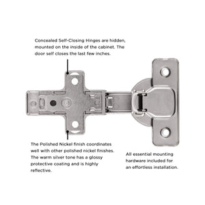 Hinge Concealed Frameless Blind Corner Self-Close (2 Hinges/Per Pack) in Polished Nickel - Hickory Hardware