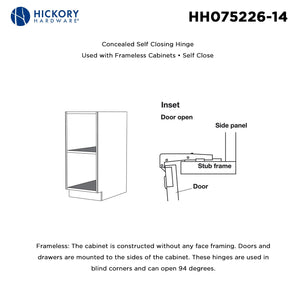 Hinge Concealed Frameless Blind Corner Self-Close (2 Hinges/Per Pack) in Polished Nickel - Hickory Hardware