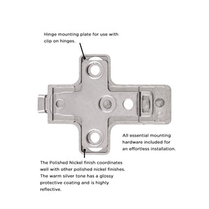 Hinge Concealed Frameless Self-Close Mounting Plate 0 mm (2 Hinges/Per Pack) in Polished Nickel - Hickory Hardware