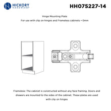 Load image into Gallery viewer, Hinge Concealed Frameless Self-Close Mounting Plate 0 mm (2 Hinges/Per Pack) in Polished Nickel - Hickory Hardware