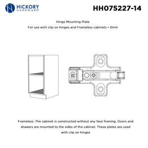 Hinge Concealed Frameless Self-Close Mounting Plate 0 mm (2 Hinges/Per Pack) in Polished Nickel - Hickory Hardware