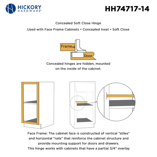 Hinge Concealed 3/4 Inch Overlay Face Frame Soft Close (2 Hinges/Per Pack) Polished Nickel - Hickory Hardware