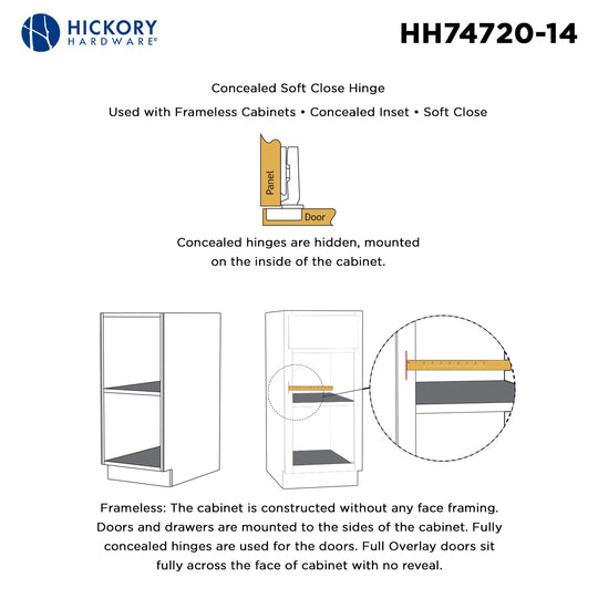 Hinge Concealed Full Overlay Frameless Soft Close (2 Hinges/Per Pack) Polished Nickel - Hickory Hardware