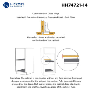 Hinge Concealed Half Overlay Frameless Soft Close (2 Hinges/Per Pack) Polished Nickel- Hickory Hardware