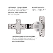 Load image into Gallery viewer, Hinge Concealed Full Inset Frameless Soft Close (2 Hinges/Per Pack) Polished Nickel - Hickory Hardware