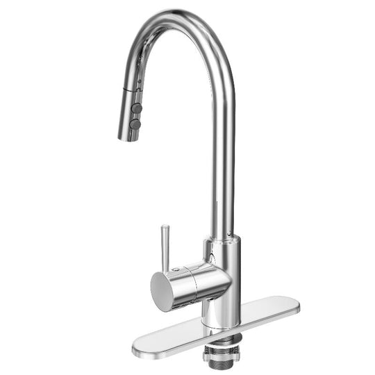 Pull Down Kitchen Faucet with Single Lever Handle and Plastic Deckplate in Chrome Polished