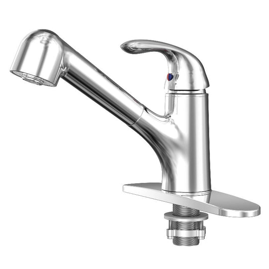Single Handle Pull-Out Kitchen Faucet with SS deckplate in Polished Chrome