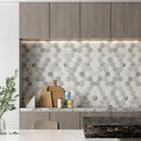 Load image into Gallery viewer, 12 X 12 in. Eastern Gray and White 2 in. Hexagon Polished Marble Mosaic Tile