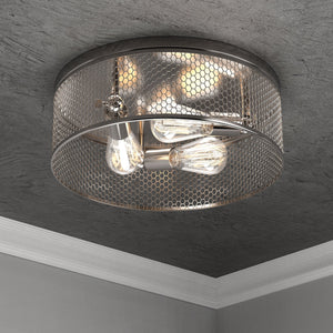 3-Lights Cage Style Flush Mount Fixture, Drum Shape, E26 Base, UL Listed, 3 Years Warranty