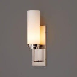 1-Light, LED Wall Sconce Light, Brushed Nickel with Opal Glass Shade, Decorative Wall Lamp, Dimension: W4.6