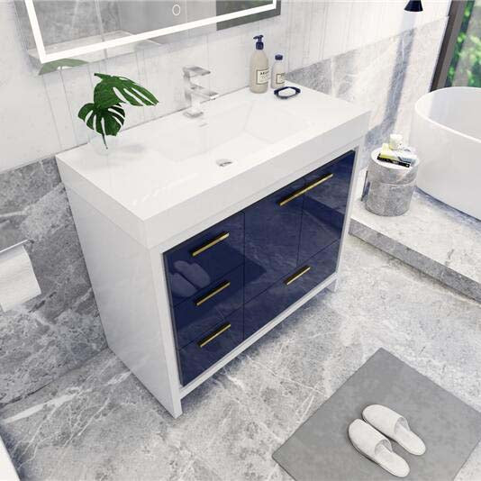 Ashley 42 Inch Freestanding Bathroom Vanity With Reinforced Acrylic Sink, 4 Drawers & 2 Doors