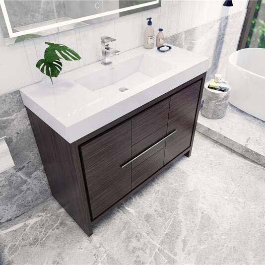 Modern Bathroom Vanity Cabinet With Acrylic Sink, 3 Drawers & 2 Doors