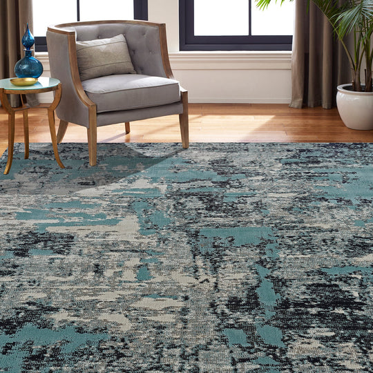 Modena Aqua + Zinc 7 ft. 9 in. x 9 ft. 9 in. Indoor/Outdoor Area Rug