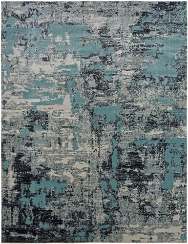 Modena Aqua + Zinc 7 ft. 9 in. x 9 ft. 9 in. Indoor/Outdoor Area Rug