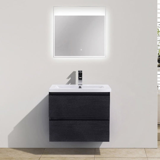 Brooklyn Floating / Wall Mounted Bathroom Vanity - Rich Black With Reinforced Acrylic Sink