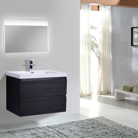 Brooklyn Floating / Wall Mounted Bathroom Vanity - Rich Black With Reinforced Acrylic Sink