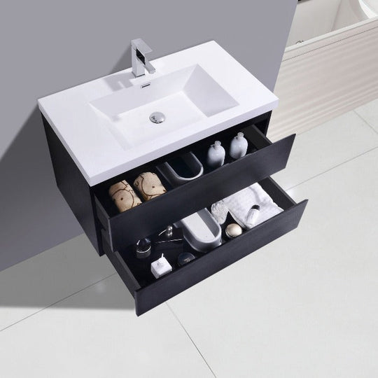 Brooklyn Floating / Wall Mounted Bathroom Vanity - Rich Black With Reinforced Acrylic Sink