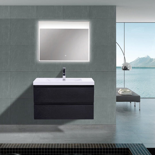 Brooklyn Floating / Wall Mounted Bathroom Vanity - Rich Black With Reinforced Acrylic Sink