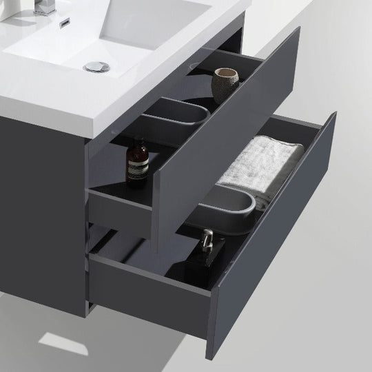 Brooklyn Floating / Wall Mounted Bathroom Vanity - Rich Black With Reinforced Acrylic Sink